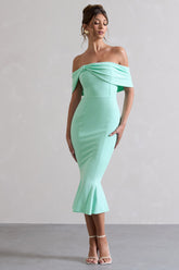 Mint Bardot Bow Detail Midi Dress